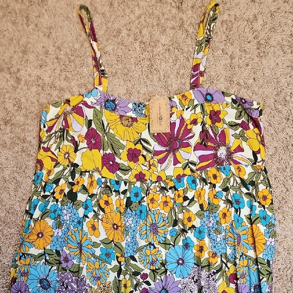 Natural Life Patti Side Slit Maxi Dress In Ivory Blue Floral - Picture 4 of 14